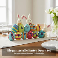 Easter Egg Ornament Cute Bunnies Bunny and Egg Statue Lively Colors Easter Table Centerpiece for Homeowners, Mantel Display, Mantelpiece