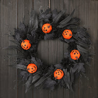 Halloween Black Maple Leaf Wreath with Pumpkin Vine for Door and Window Decoration