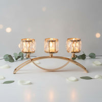 Nordic Design Aesthetic Table Centerpiece Candelabra Elegant Design 3-Cup Crystal Candle Holder Arched Metal Candelabra for Wedding, Living Room