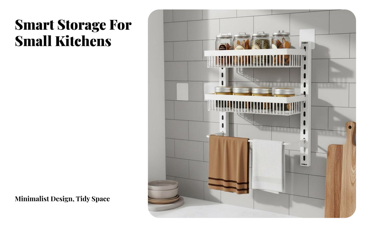 No-Drill Installation Adjustable Seasoning Rack Space-Saving Kitchen Organizer Multi-Tier Design Storage Shelf Large Capacity for Home Cooks, Apartment Dwellers, Small Areas, Pantry, Cupboard, Bathroom