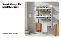 No-Drill Installation Adjustable Seasoning Rack Space-Saving Kitchen Organizer Multi-Tier Design Storage Shelf Large Capacity for Home Cooks, Apartment Dwellers, Small Areas, Pantry, Cupboard, Bathroom