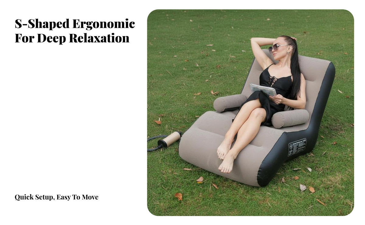 S-Shaped Inflatable Lounger Ergonomic Contoured S-Shaped Inflatable Seat Fast Inflation Inflatable Lazy Sofa for Students, Teens, Rest Ping, Bedroom