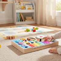Educational Piano Busy Board Child-Safe Wood Wooden Piano Board Develops Fine Movement Skills Musical Sensory Toy Enhances Hand-Eye Coordination for Toddlers