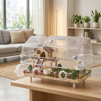 Large Hamster Habitat Villa, 2-Tier Viewing Cage with External Tubes and Built-in House, Indoor Use for Syrian Hamsters