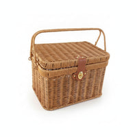 Structured Rectangular Wicker Storage Basket Bin Secure Latch Lidded Basket Organizing Decorative for Picnic