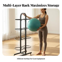 Space-Saving Gym Ball and Block Organizer Large Capacity Exercise Ball Storage Rack Multifunctional Workout Equipment Organizer Heavy-Duty Construction for Dance Studio, Physical Rehabilitation Facility