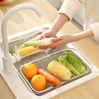 Stainless Steel Colander Retractable Sink Basket, Fine Mesh Kitchen Sink Colander Over Sink for Vegetables Fruits, Extendable Colander Basket