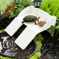 Food-Grade Plastic Turtle Basking Platform with Feeding Trough Aquatic Turtle Feeding Station Cold-Blooded Animal Climbing Ramp for Aquarium, Terrarium