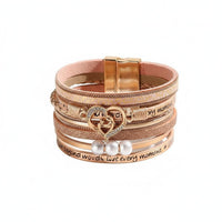 Mother Child Heart Bracelet Layered Design Secure-Fastening Clasp Wrap Bracelet