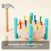 Hand-Eye Coordination Round Pounding Peg Bench Color Recognition Wooden Hammer and Peg Toy Fine Movement Skills Development for Preschoolers