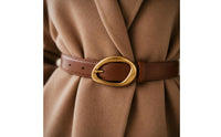 Classic Women's Leather Belt Simple Belt with Gold Buckle Stitched Accessory Stylish for Office