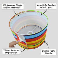 Lampshade for Table Lamps with Rainbow Stripe Pattern Design, Ceiling Light Shade in Denim Textile for Living Room