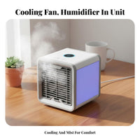 Cool Mist Humidifier Mini Air Cooler Multi-Speed Control Mini Air Conditioner Fan Energy Saving for Office Workers, Students, Dorm Room