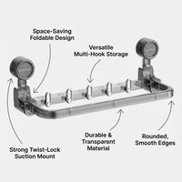Closet & Pantry Organizer, Foldable Kitchen Hook Hanging Rack for Utensils, Drill-Free Suction Cup Storage for Students, Space-Saving Hangers