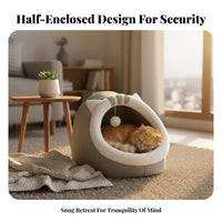 All-Season Use Semi-Enclosed Cat Bed Warm and snug Hooded Pet sanctuary Soft Plush Fabric Non-Slip Bottom for felines, Kittens, Indoor, Indoors, Bedroom, Living Room