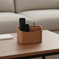PU Leather Remote Control Holder Modern Design Faux Leather Remote Holder Neat Stitching Detail Multi-Compartment Desktop Organizer for Coffee Table