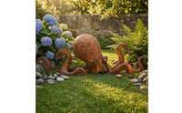 Metal Squid Sculpture Rust Patina Squid Sculpture Steel Garden Statue Marine Yard Art Stake Coastal for Gardeners, Flower Bed