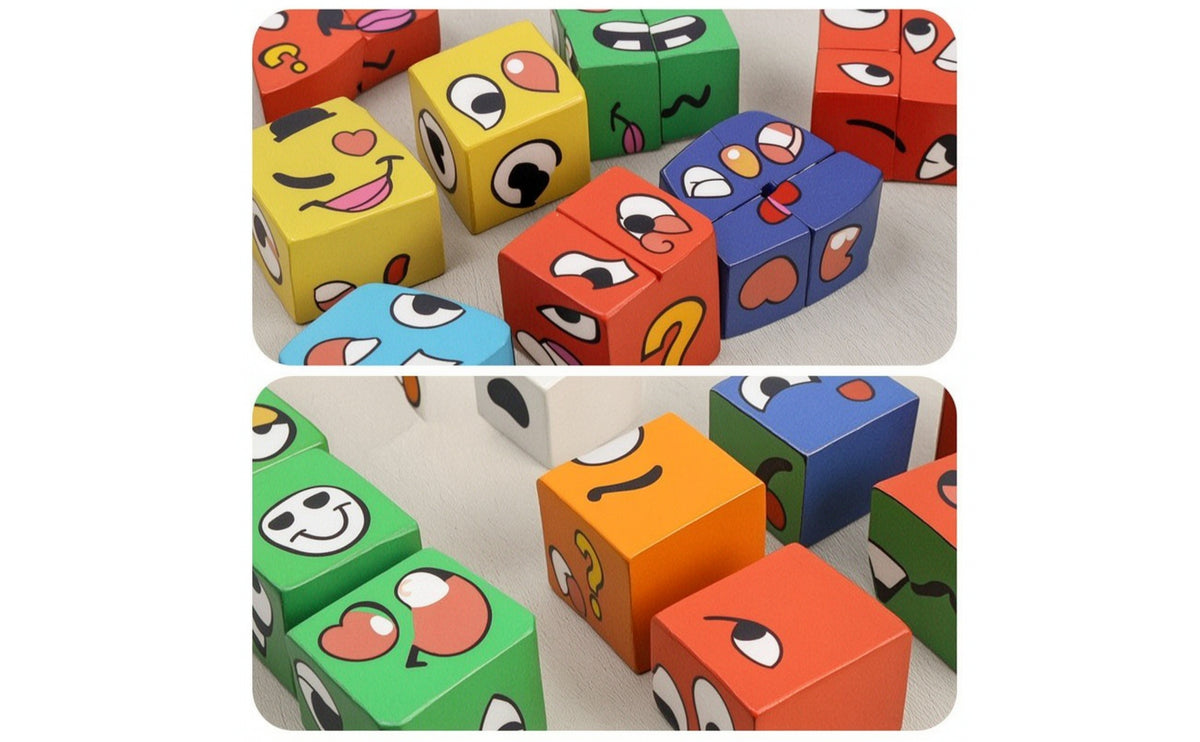 Hands-on Face-Changing Cube Game Interactive Expression Matching Blocks Screenscreenless Pattern Building Blocks with Cards Easy to Learn for Children, Preschoolers, Toddlers, Classroom
