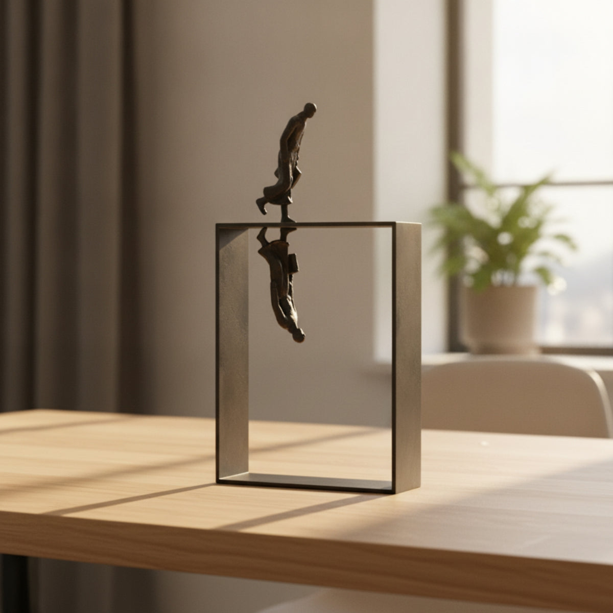 Human Figure Sculpture Minimalist Sculpture with Rectangular Base Black Decor for Office Desk