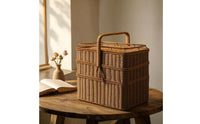 Three-Tier Picnic Basket Handwoven Rectangular Wicker Hamper Wicker Picnic Basket Lidded Handmade for Caterers, Picnics