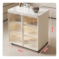 Lockable Casters Mobile Kitchen Island with Storage Large Capacity Mobile Kitchen Island Long-Lasting Work Surface Glass Door Buffet Cabinet Heavy Duty for Dining Room