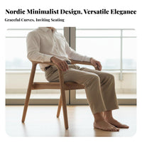 Mortise and Tenon Structure Nordic Design Leisure Chair Strong & Sturdy Modern Curved Back Chair Finely Polished Solid Wood Frame Armchair Ergonomic Design for Adults, Homeowners, Business Owners, Hotel, Living Room, Balcony, Kitchen