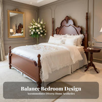 Four-Poster Bed Sturdy Wood Construction Bedroom Furniture French Vintage & Design Bedstead for Newlyweds, Residents, Apartment, Guest Room, Dormitory