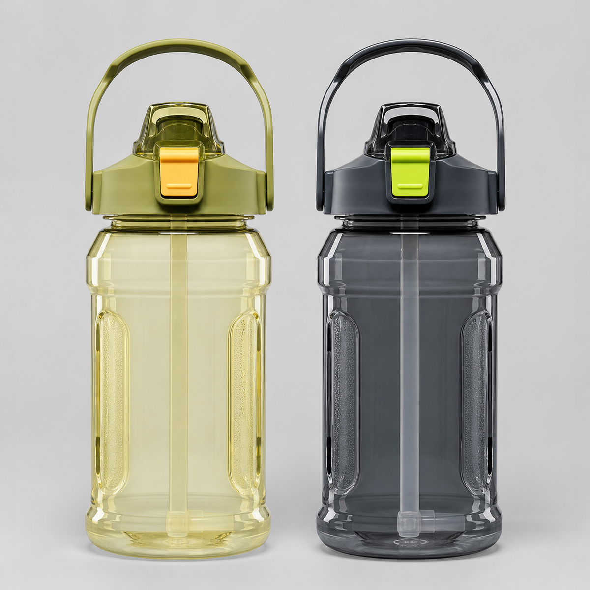 Large Capacity Sports Water Bottle with Straw and Measurement Marks