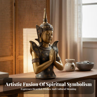 Antiqued Finish Thai Design Buddha Bust Feng Shui Ornament Southeast Asian Decor Statue Peaceful Ambiance Resin Buddha Sculpture Handmade Look for Meditation Practitioners, Spiritual Seekers, Living Room, Temple, Office, Entryway