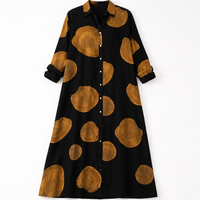 Maxi Dress for Women with Long Sleeve and Printed Pattern Design, Linen Shirt Style for Office and Casual Wear, Button Front