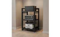 Waterproof Home Theater Equipment Shelf Steel Frame Construction Multi-Tier Audio Rack With Wheels Rolling Stereo Stand Scratch Resistant for Audiophiles
