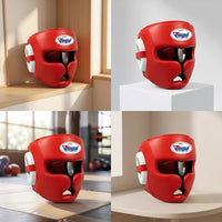Thickened Boxing Headgear with Cheek Protection Padded Open Face Headgear Ventilated Sparring Helmet with Chin Guard Shock-Absorbing for Boxers, Fighters, Muay Thai, Sanda