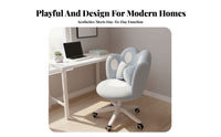 Height Adjustable Upholstered Rolling Chair 360-Degree Swivel Upholstered Shell-Back Rolling Chair Cute Petal Design Vanity Stool Ergonomic Backrest for Women, Students, Teens, Bedroom, Dorm Room