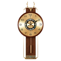 Decorative Wall Clock with Deer Antlers Classic Wooden Pendulum Wall Clock Vertical Vintage for Living Room, Entryway