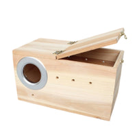 Wooden Breeding Box with Lid Hinged Bird Nesting House with Perch Enclosed Bird House for Parakeets