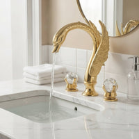 Sculpted Swan Faucet with Two Handles Ornate Swan Bathroom Faucet Raised Long-Lasting for Vanity