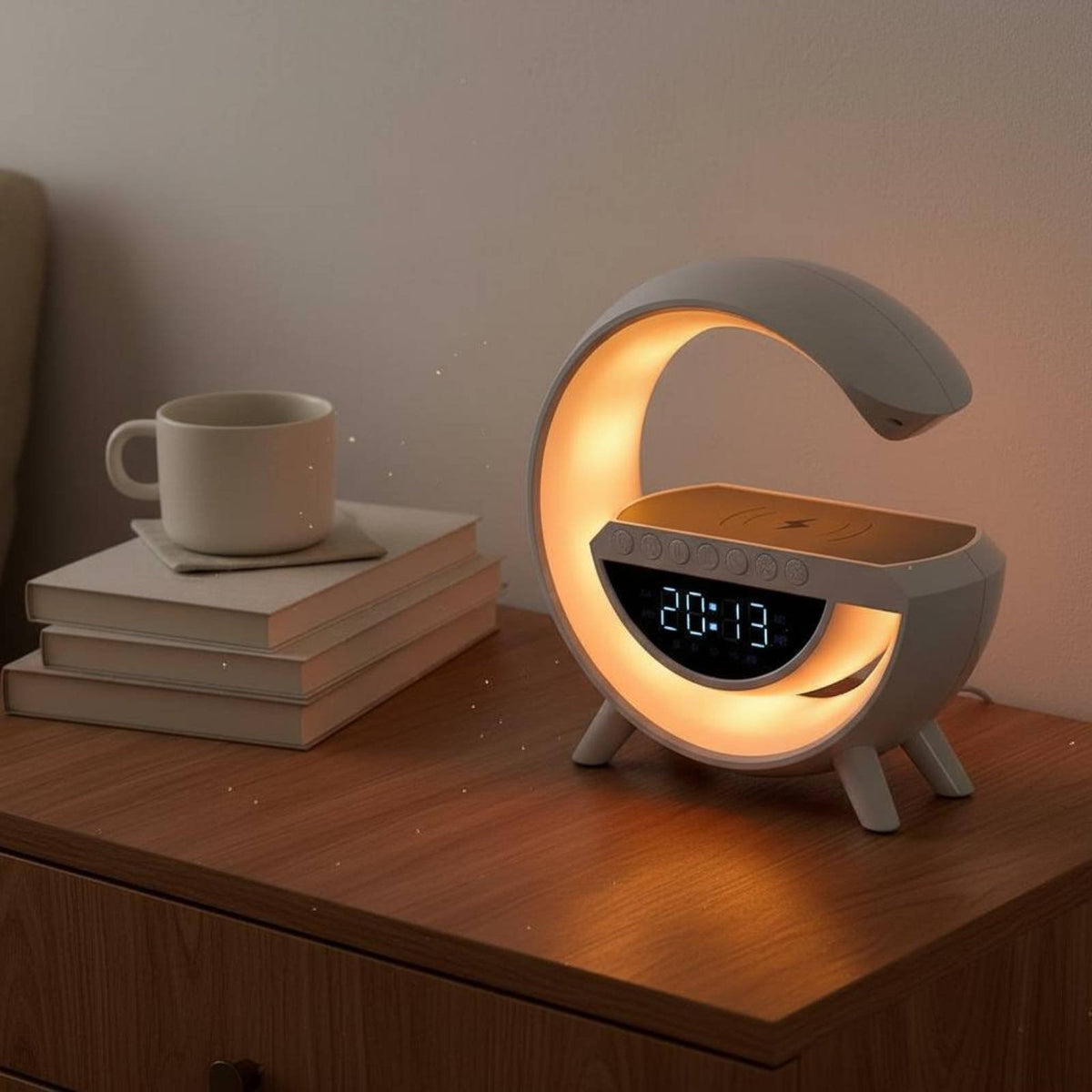 LED Alarm Clock with Speaker Birthday Gift Modern Bedside Timepiece Lamp Dimmable Multifunctional Desk Lamp for Teens, Kids, Bedroom, Dorm Room