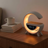 LED Alarm Clock with Speaker Birthday Gift Modern Bedside Timepiece Lamp Dimmable Multifunctional Desk Lamp for Teens, Kids, Bedroom, Dorm Room