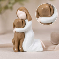 Girl Hugging Dog Figurine Compact Girl Hugging Dog Statue Hand-Painted Look