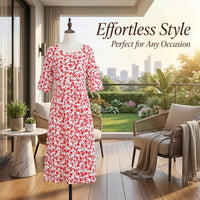 Summer Dresses for Women UK with Short Sleeves and Loose Waist, Ladies Clothes in Printed Flared Style, Plus Size Casual Wear