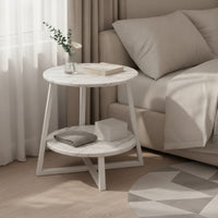 Round Side Table with Shelf Compact Small Round Side Table Space-Saving Furniture for Living Room, Bedroom