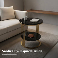 Nordic Design Round End Table Gold-Tone Finish Round frameFrame Side Table Modern Aesthetic Household Furniture Luxury Design for Interior Designers, Homeowners, Apartment Dwellers, Living Room, Bedroom, Reception Area, Small Areas