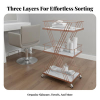 Cosmetics Studio Rolling Cart With Locking Wheels 3-Tier Rolling Cart Mobile Storage Organizer Versatile for Hair Stylists, Spa