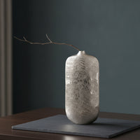 Aluminum Vase Ribbed Silver Vase Abstract Flower Holder for Decorators, Entryway, Hotel