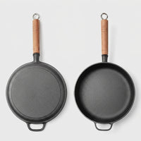 Frying Pan with Glass Lid and Oil Brush for Stir Fry, Heavy Duty Cast Iron Griddle Pan for Steak, Flat Bottom Pancake Pan, No Coating Ceramic