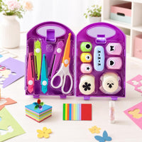 Easy to Use Craft Punch and Scissors Kit Portable Paper Craft Kit with Storage Case Compact Paper Punch Set with Storage Case Hard-Shell for Crafters, Journaling Enthusiasts, Students, Scrapbooking, Card Making, Classroom Projects