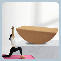 Flat Top Half-Moon Mind-Body Practice Incline Rounded Underside Curved Cork Block Natural Wood Color Crescent Mind-Body Practice Block Ergonomic Shape for Stretching