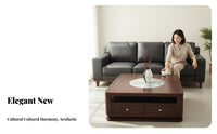 Modern Oriental Design Wooden Frame Lounge Set Genuine Leather Upholstery Living Room Seating Group Luxury Aesthetic Household Furniture Minimalist for Interior Designers, Business Owners, Office Managers, Villa, private club, Hotel Lobby, Reception Area
