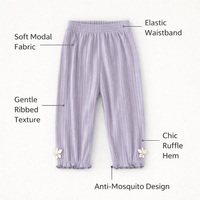 Girls Leggings with Lace Trim for Baby Age 1-3 Years, Lightweight Modal Blend Trousers for Summer Wear, Anti-Insect Protection