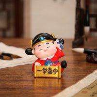 Scholar Child Figurine with Scroll Plaque Compact Traditional Scholar Statue with Headdress Sculpture Colorful for Students